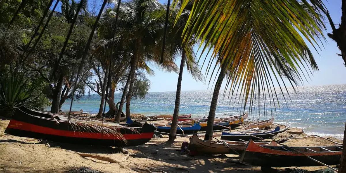 tropiques capricorne plage cocotiers soleil pirogues lagon sable blanc paradis
